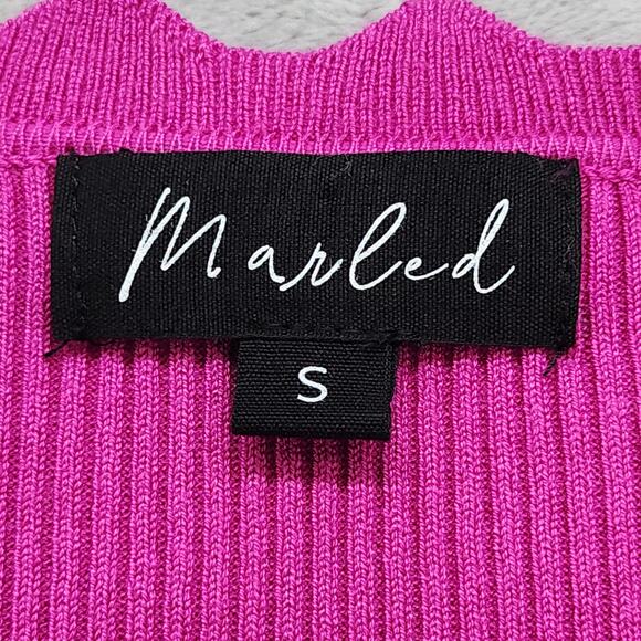 Marled Sweater Womens S Pink Scalloped Scoop Neck Ribbed Stretch Knit Pullover - Picture 4 of 10